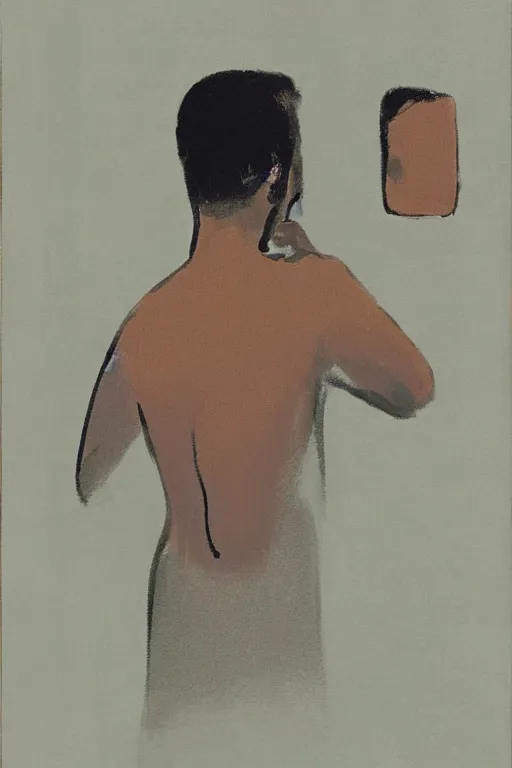 Image similar to man looking into a mirror, 1960’s minimalist advertising illustration, painterly, expressive brush strokes