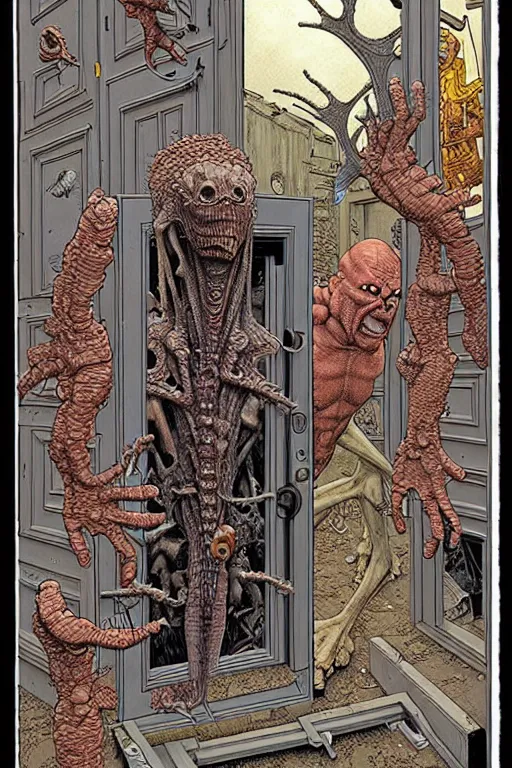 Image similar to a doorway to an impossible dream beyond comprehension, very very detailed painting by geof darrow and greg rutowski and hr giger