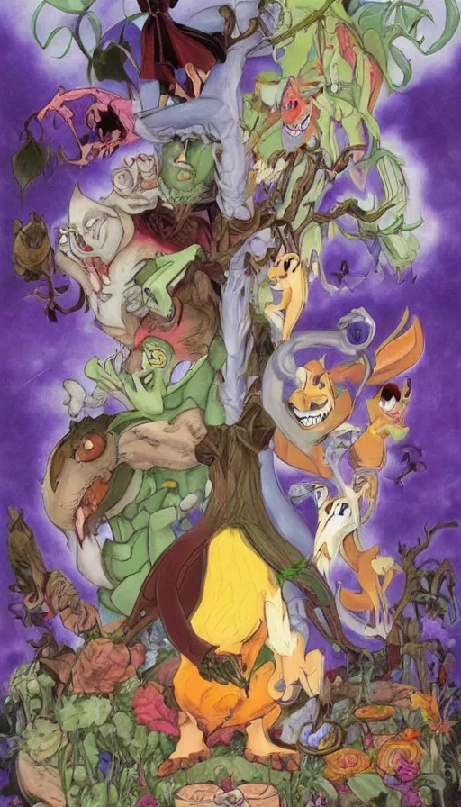 Prompt: life and death mixing together, by don bluth