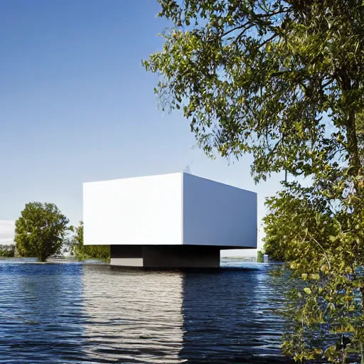 Prompt: white soap foam building, on calm water, designed by antti lovag