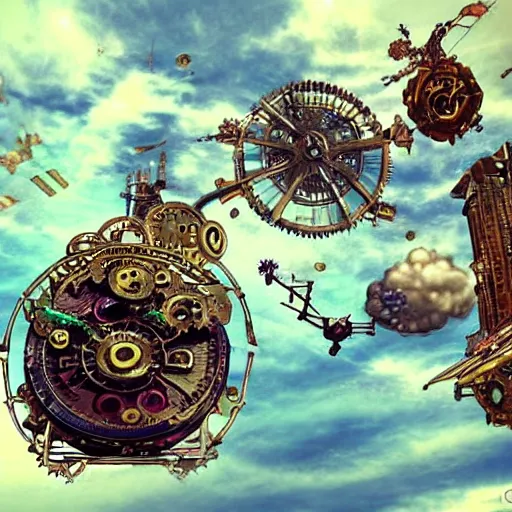 Image similar to flying city in a mechanical flower flower, sky, steampunk!!!, fantasy art, steampunk, masterpiece