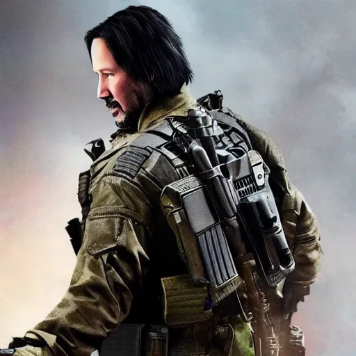 Image similar to Keanu Reeves in Call of duty war zone 4K quality super realistic