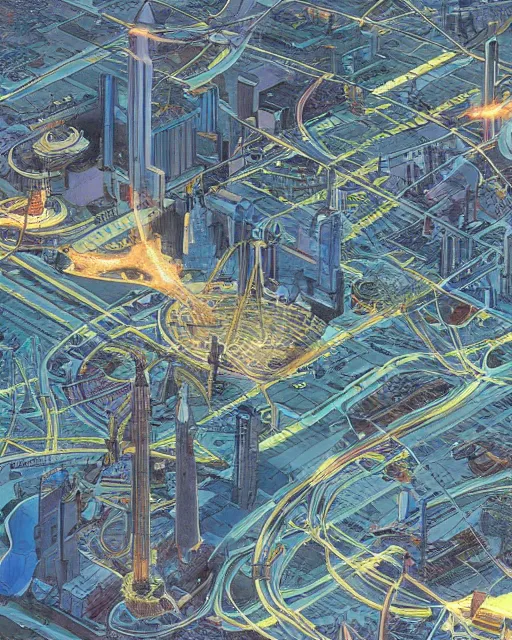 Image similar to a map for a sci - fi city, aerial view, art by makoto shinkai and alan bean, yukito kishiro