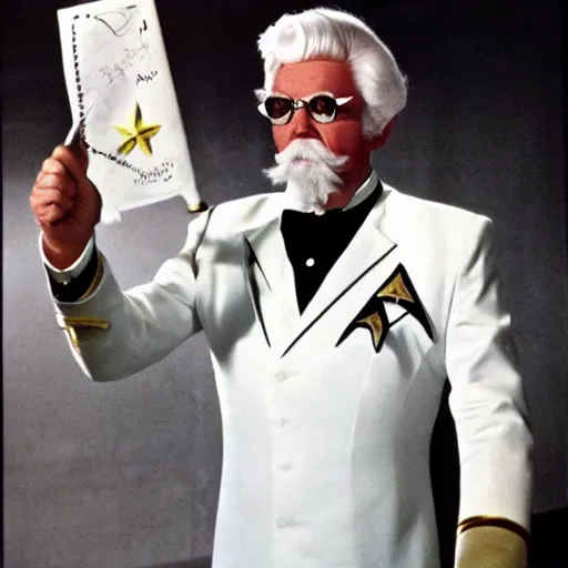 Image similar to A still of Colonel Sanders as a Captain on Star Trek The Original Series