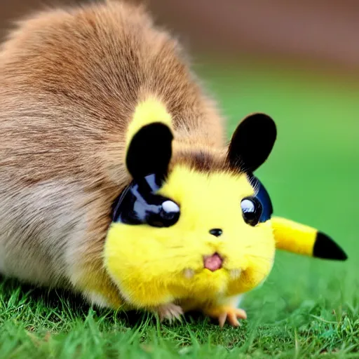 Prompt: a hamster wearing a pikachu hat