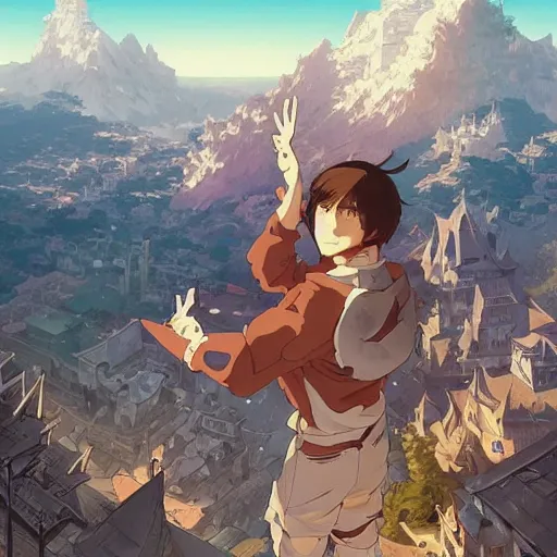 Image similar to steve - o, anime, castle core, mountains, rocky roads. by hayao miyazaki and rossdraws and artgerm and greg rutkowski and alphonse mucha and studio ghibli and ilya kuvshinov. high quality, stunning, intricate detailed environment. 8 k