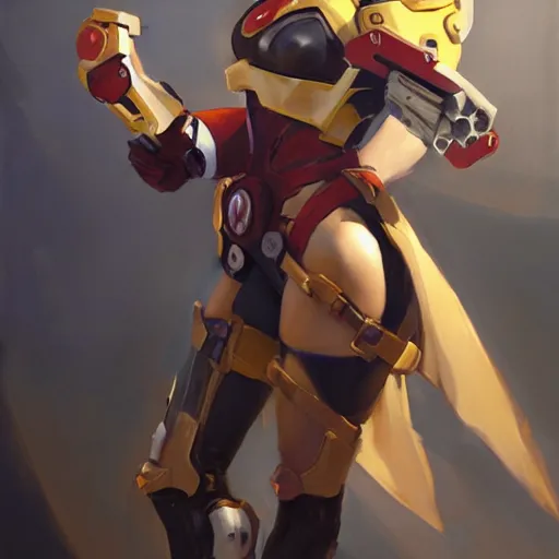 Image similar to greg manchess portrait painting of a female ironman as overwatch character, medium shot, asymmetrical, profile picture, organic painting, sunny day, matte painting, bold shapes, hard edges, street art, trending on artstation, by huang guangjian, gil elvgren, ruan jia, greg rutkowski, gaston bussiere