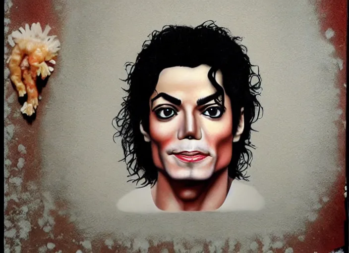 Prompt: michael jackson made of fried shrimp, lowbrow, matte painting, 3 - d highly detailed, in the style of mark ryden,