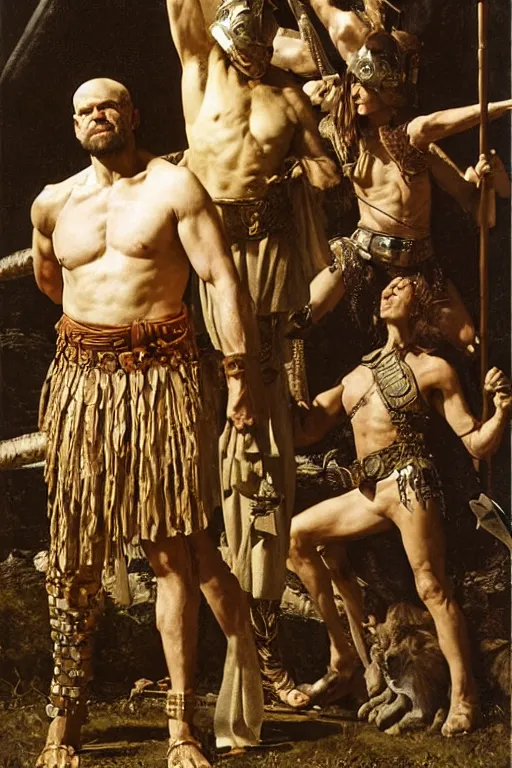 Image similar to henry rollins as a barbarian king of war, god of the wild, silk dress by edgar maxence and caravaggio and michael whelan and delacroix