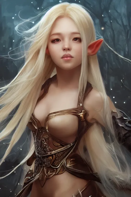 Image similar to beautiful blonde elf with ridiculously long hair which reaches the floor, made by Stanley Artgerm Lau, WLOP, Rossdraws, ArtStation, CGSociety, concept art, cgsociety, octane render, trending on artstation, artstationHD, artstationHQ, unreal engine, 4k, 8k,