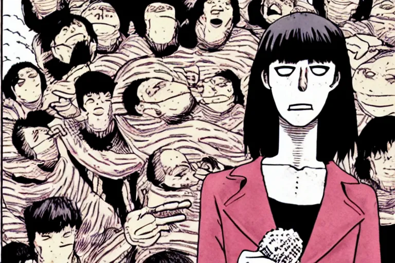 Image similar to Joe Bide eats ice cream and people, Junji Ito