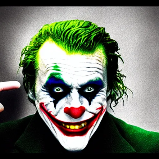 Image similar to the joker waving a rainbow flag