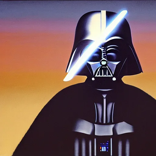 Prompt: portrait of darth vader aiming at sky, painting by rene magritte, high detail, high resolution