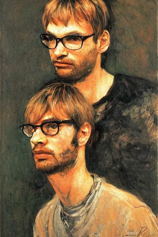 Image similar to portrait of jeffrey dahmer on the teenage in 1 9 7 0 by ilya repin