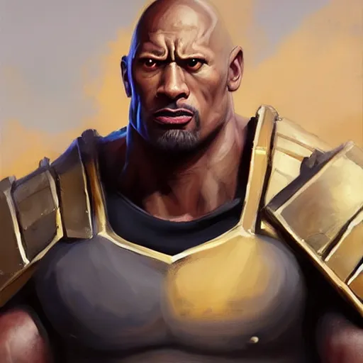 Image similar to greg manchess portrait painting of fierce partially armored foundation aka dwayne the rock johnson from fortnite as overwatch character, medium shot, asymmetrical, profile picture, organic painting, sunny day, matte painting, bold shapes, hard edges, street art, trending on artstation, by huang guangjian, gil elvgren, ruan jia, greg rutkowski, gaston bussiere