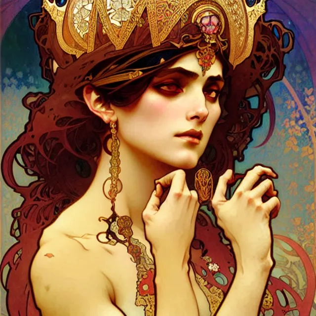 Prompt: a persian princess, art by alphonse mucha and greg rutkowski, elegant, extremely detailed