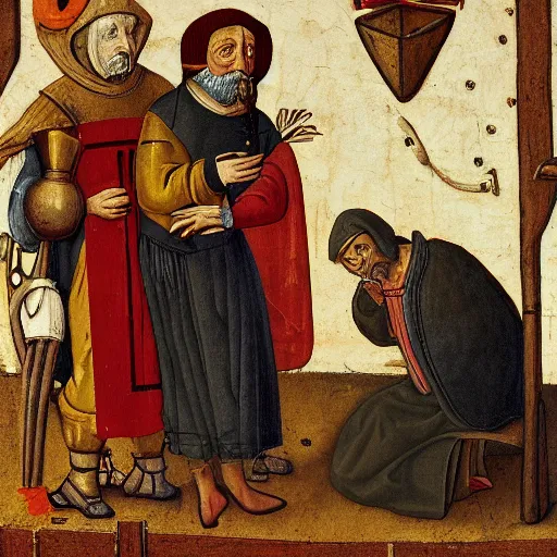 Image similar to detailed portrait of a medieval doctor performing treatment on a peasant, 4 k high detail, scientific