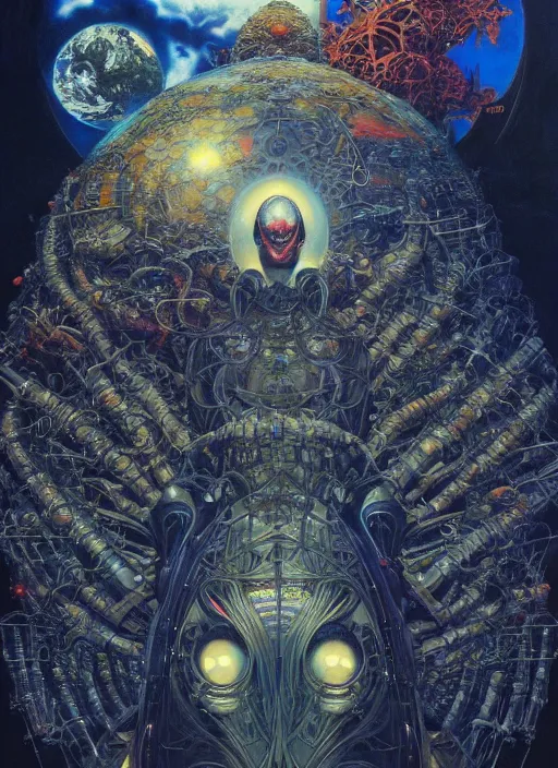 Prompt: a portrait of an alien futuristic planet with technology and cities, masterpiece, by ayami kojima, karol bak, greg hildebrandt, and mark brooks, neo - gothic, intricate, rich deep colors. beksinski painting, part by takato yamamoto. 8 k masterpiece