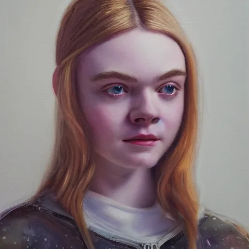Prompt: portrait of a elle fanning as an astronaut, detailed realism face in painting, detailed beautiful portrait, oil painting masterpiece, 8 k resolution, smooth, sharp focus, trending on artstation, by rembrandt