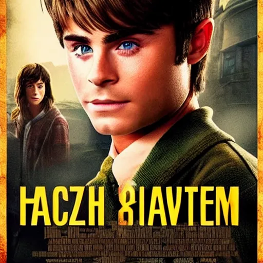 Prompt: movie poster of zac efron starring in harry potter