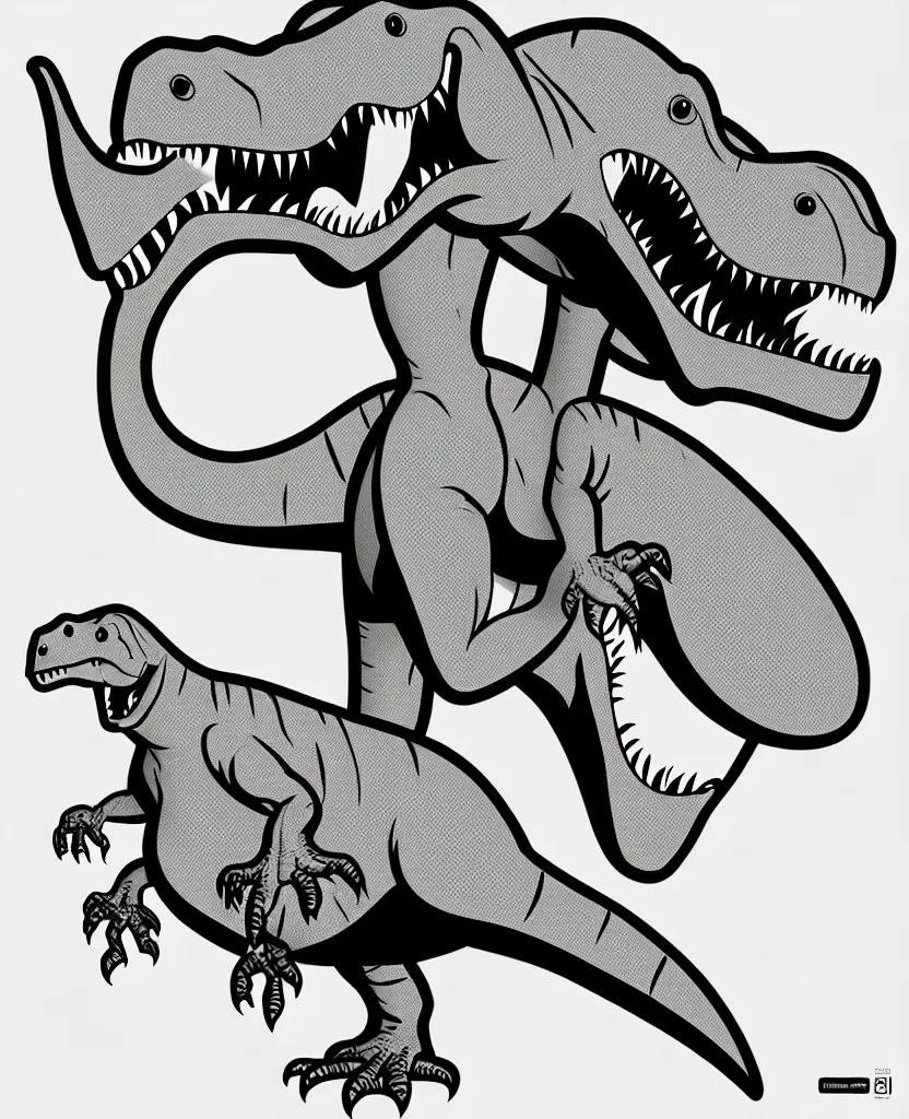 Image similar to trex dinosaur, symmetrical, accurate, simple clean lines, black and white, no shading, coloring book, graphic art, line art, vector art, by martina matteucci, pavel shvedov, peter lundqvist, diane ramic, artstation