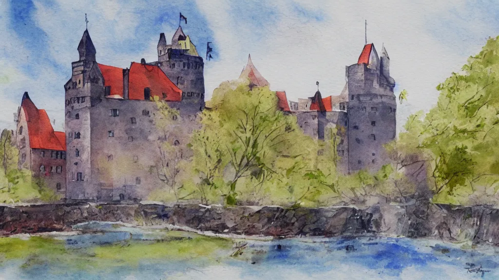 Image similar to orebro castle aquarelle painting