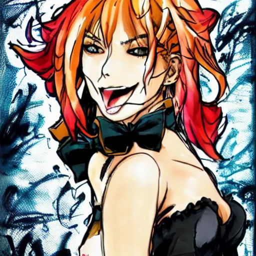 Image similar to jolyne cujo smiling, yoji shinkawa