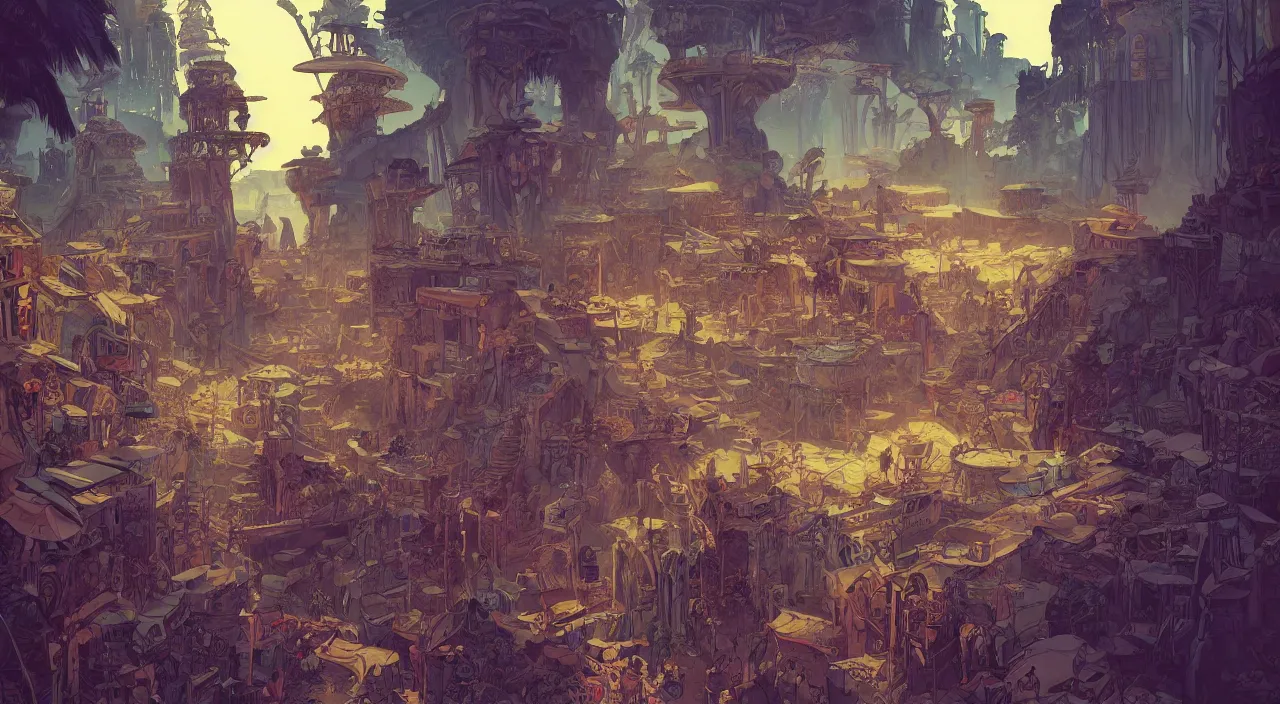 Image similar to vector wonderland bazaar zouk old egypt epic fantasy painting photoshop that looks like it is from borderlands and by feng zhu and loish and laurie greasley, victo ngai, andreas rocha, john harris