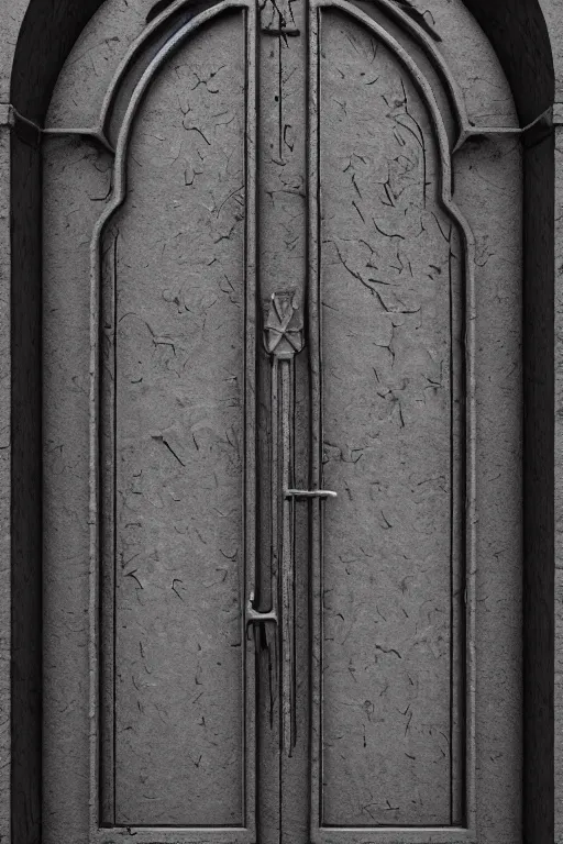 Prompt: cast iron door. mysterious. ominous shapes. photoreal, hyper - detailed. gothic. medieval. octane render