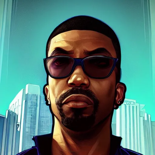 Image similar to Jaydayoungan the rapper as GTA character inspired album cover, R&B, closeup, D&D, intricate, elegant, highly detailed, digital painting, artstation, concept art, matte, sharp focus, illustration, art by Artgerm and Greg Rutkowski and Alphonse Mucha