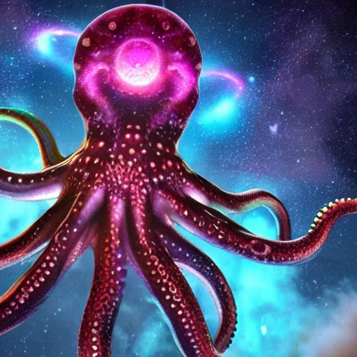 Image similar to astral octopus with galaxies inside the arms, unreal engine, game, octane, translucent arms