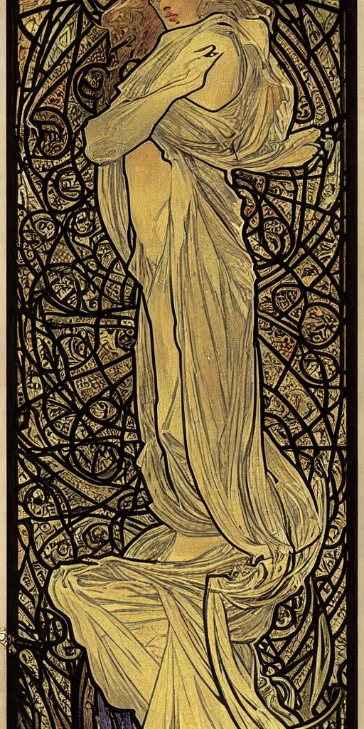 Prompt: night, by alphonse mucha, intricate stained glass