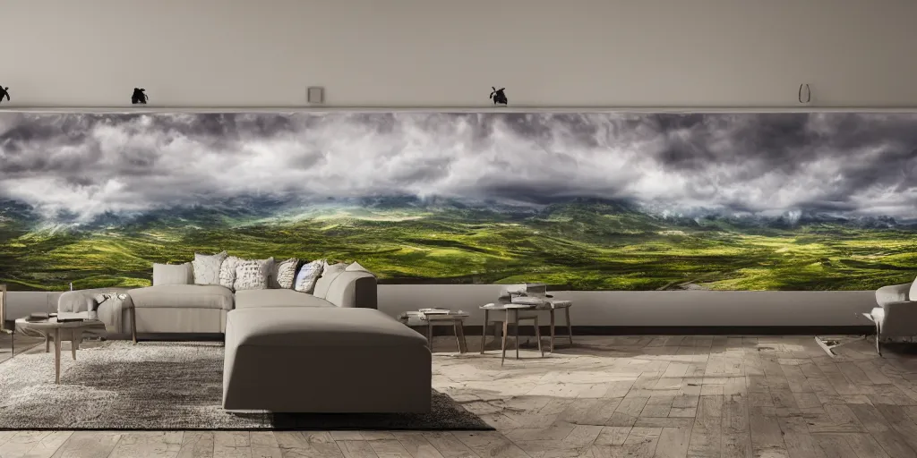 Image similar to Digital illustration. Trending. 4k. panoramic. HDR. Room.