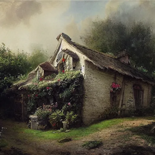 Image similar to Jean-Baptiste Monge and Alex Ross a artwork of an 19th century english cottage