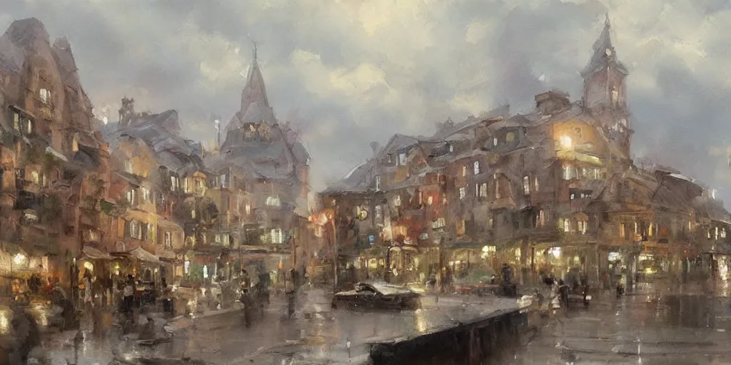 Prompt: stunning landscape painting of an city from 1 9 0 0 by krenz cushart