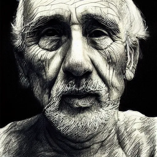 Prompt: “portrait of an old man ballpoint style”