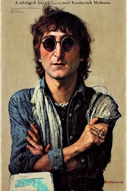 Image similar to portrait of john lennon (1965), by norman rockwell