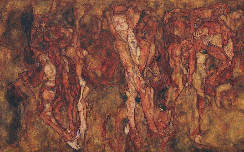 Prompt: a painting by egon schiele with influence of zdzisław beksinski