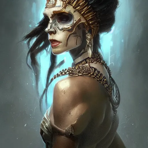 Image similar to a beautiful portrait of a skull goddess by Greg Rutkowski and Raymond Swanland, Trending on Artstation, ultra realistic digital art