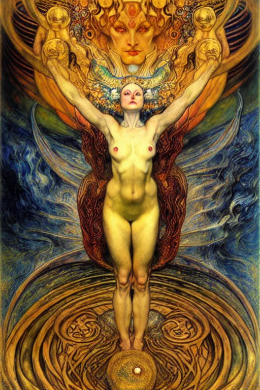 Image similar to Divine Chaos Engine by Karol Bak, Jean Delville, William Blake, Gustav Klimt, and Vincent Van Gogh, symbolist, visionary