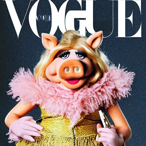 Prompt: Miss Piggy on the cover of Vogue Magazine