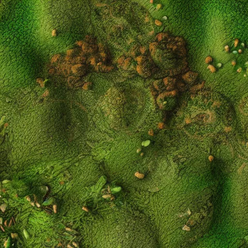 Image similar to topview, miniature photography closeup, h0, 1:87, reaction diffusion, Meadow, hills, highly detailed, satellite image, game map, anno 1404, civilization, unreal engine, megascans texture