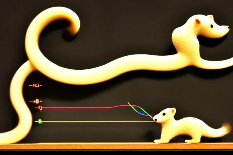 Image similar to an oscilloscope shaking a sound wave, wiggling a weasel, a stoat sinusoid spectacle : the wiggle and the wave - the wiggle is the wave! demonstration of a sine wave ermine.