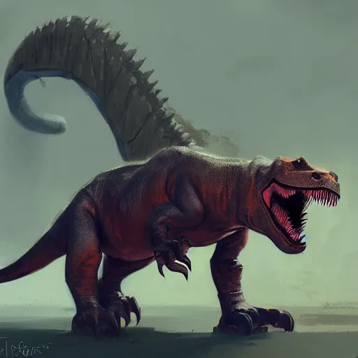 Prompt: a dinosaur fused with a cat by greg rutkowski