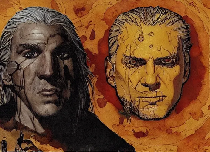 Prompt: geralt of rivia painting carved in amber by chiara bautista and norman rockwell and greg rutkowski weta studio