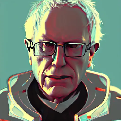 Image similar to cyberpunk bernie sanders as the leader of a futuristic communist nation, cybernetics, sharp lines, digital, artstation, colored in