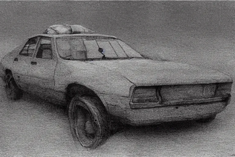 Image similar to parking lot car painted by beksinski