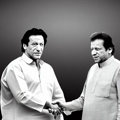 Prompt: Imran Khan and former prime minister Nawaz Sharif shaking hands, digital art