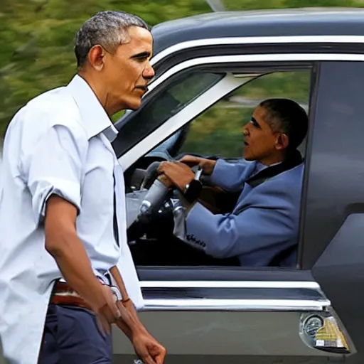 Prompt: Obama driving a mechsuit