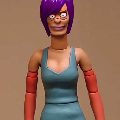 Image similar to clay model of leela from futurama. cyclops, purple - haired woman.